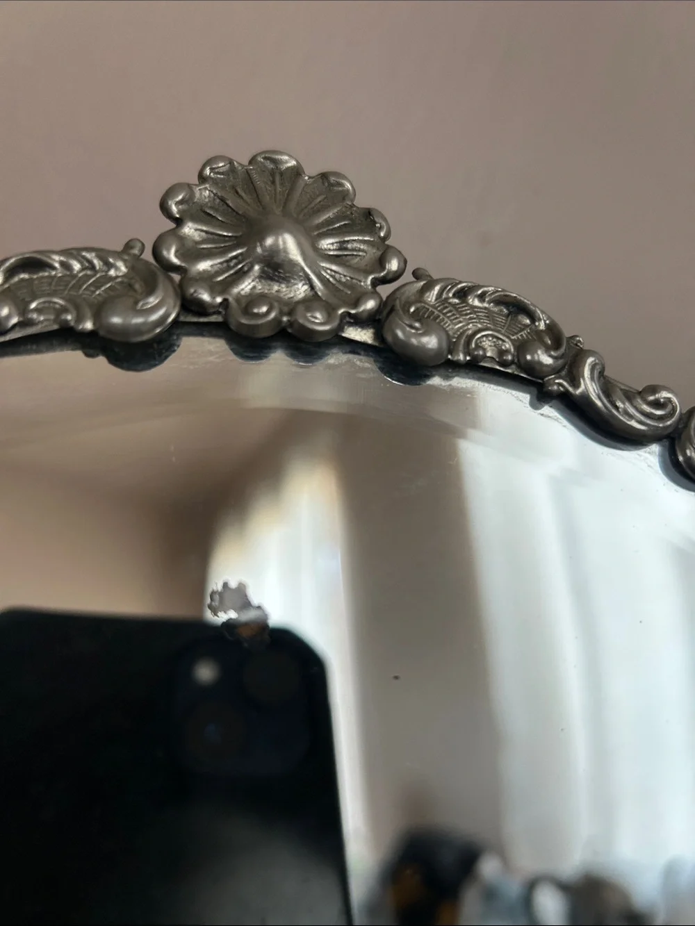 Vintage French Art Deco Vanity Table Mirror. Decorative Fan Shape Design.